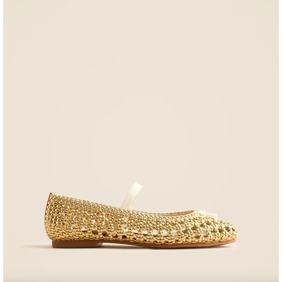 J.Crew Crewcuts Girls Basketweave Ballet Flats Metallic Gold Preppy K3 NEW - Picture 2 of 12